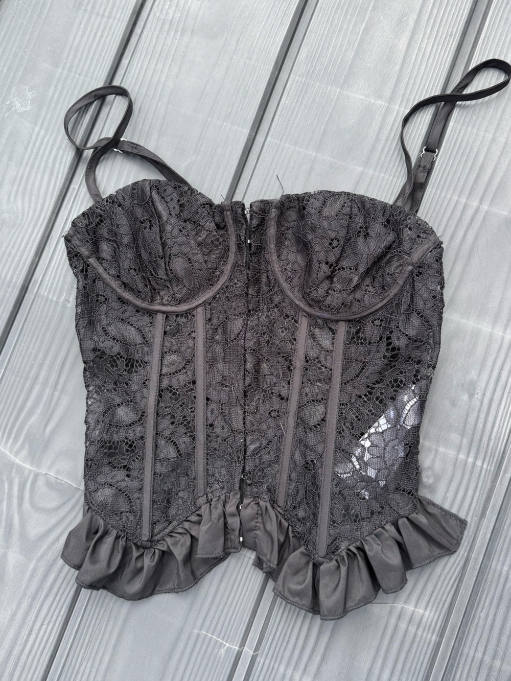 Lace Bustier Crop Top - Black